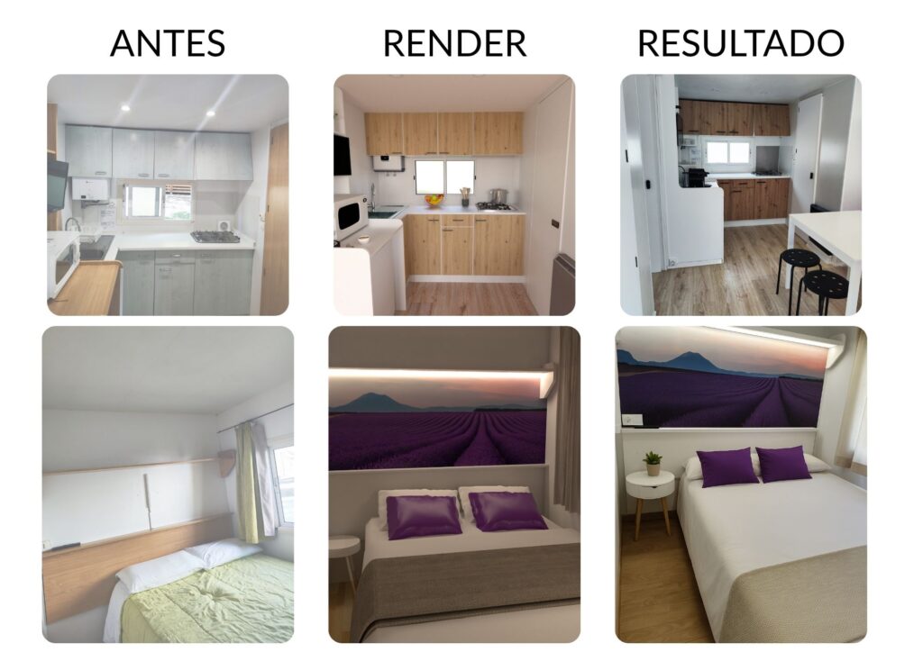 Antes y despues reforma interior bungalows sun roller